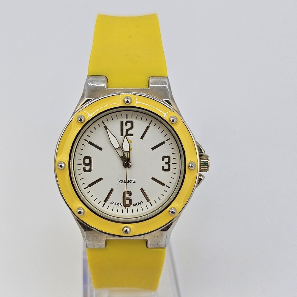36MM Women's Watch White Dial Yellow‎ Plastic Bands New Battery